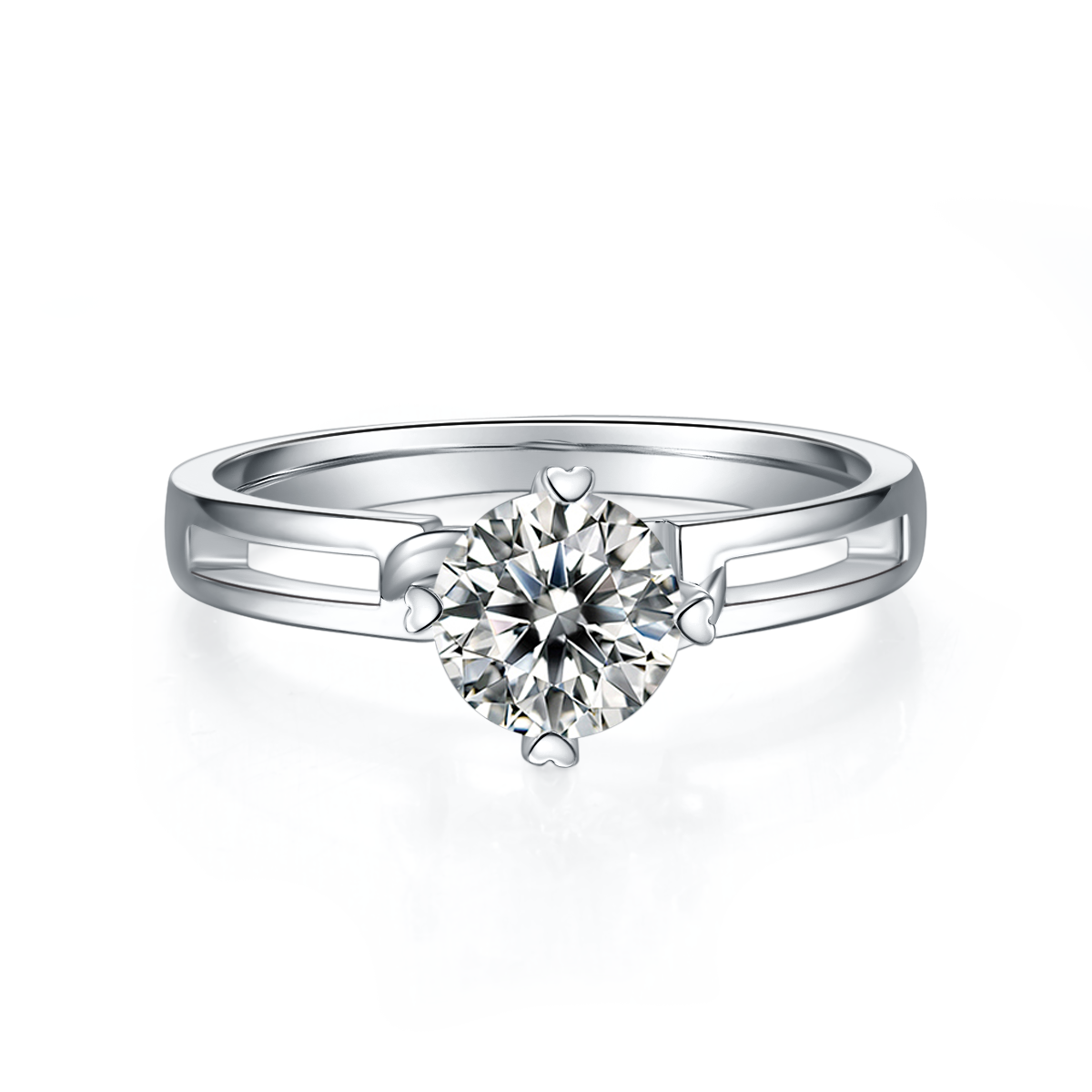 Straight arm minimalist twist flower S925 silver plated platinum Moissanite women's ring 1 carat D-grade